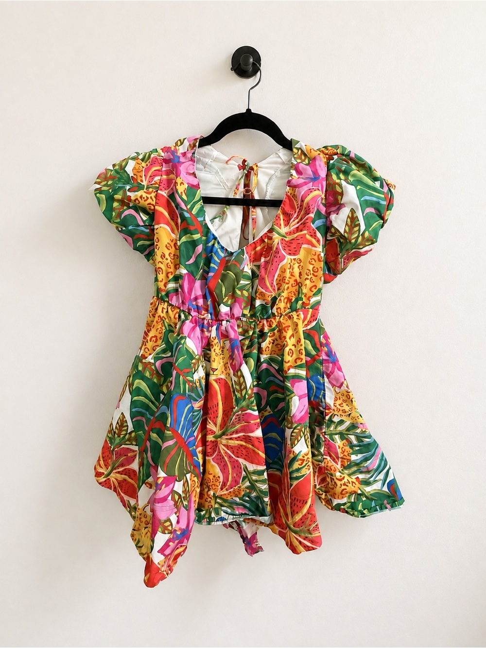 Tropical Floral Short Sleeve Dress - Multicolor